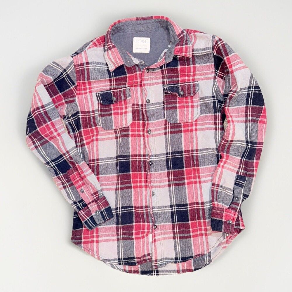 PD&C Men’s 100% Cotton Paid Shacket Shirt Large Red Gray Gorpcore Cabincore Cozy